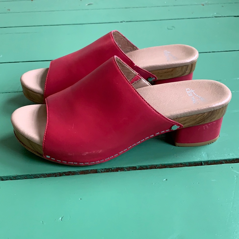 Dansko Wooden Open-Toe Chunky Heel Clogs